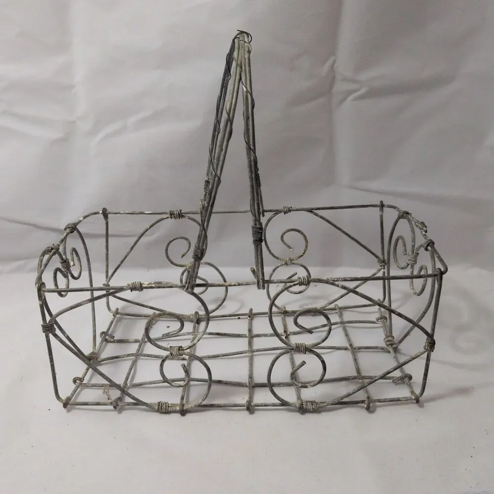 Vintage-Style Scrolled Wirework Decorative Basket with Handle – 8